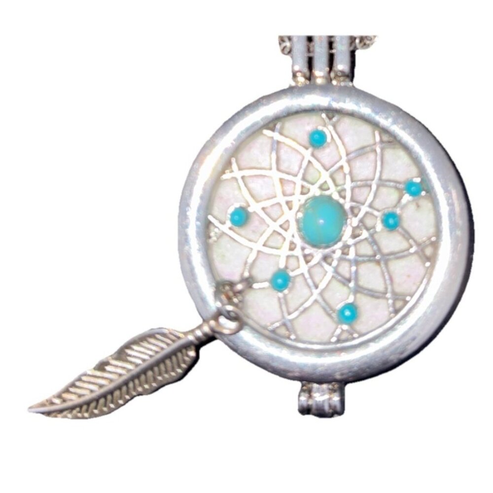 Turquoise Design dream Catcher & Oil Diffuser & Charm -26” Pendant Necklace